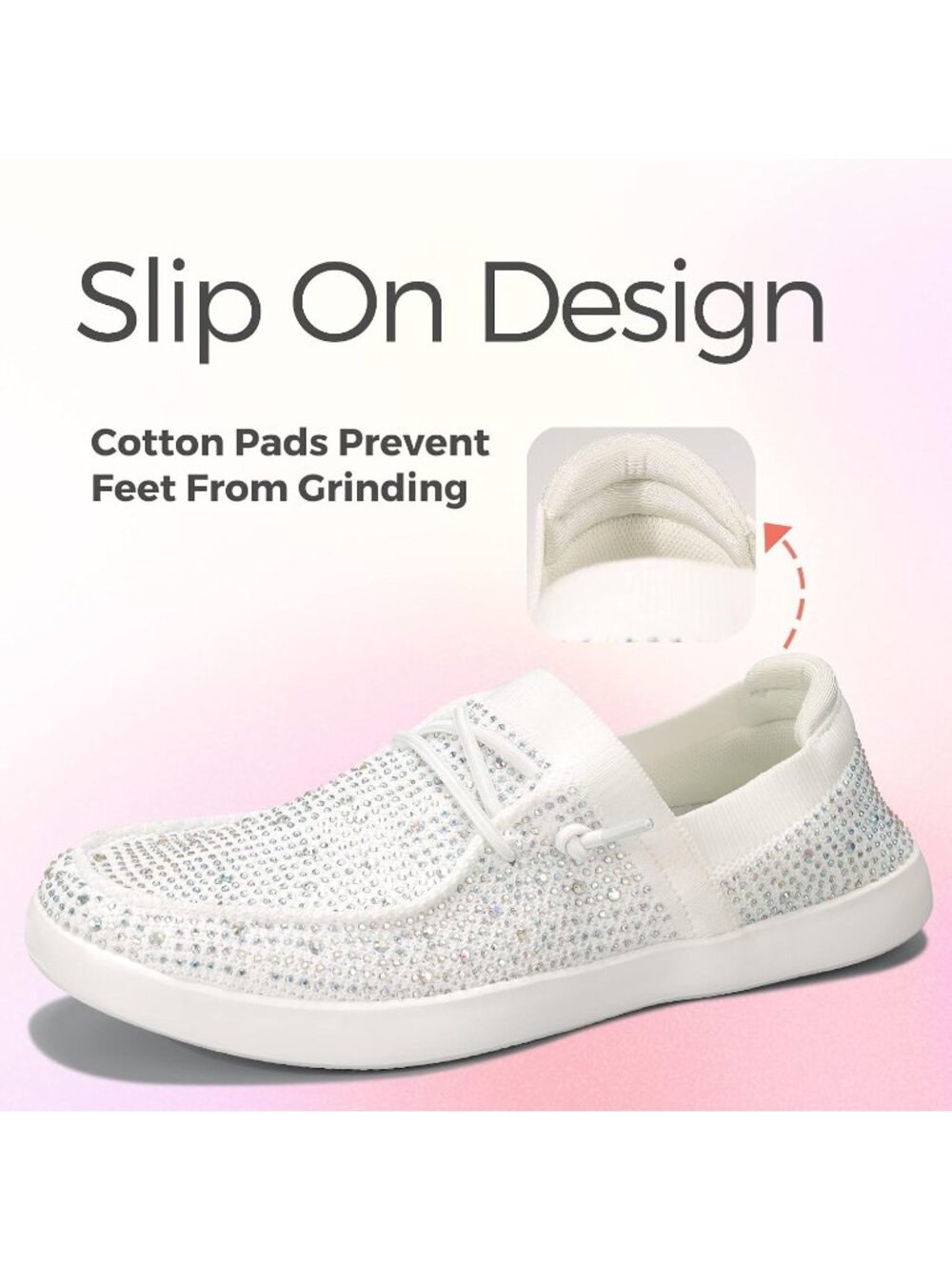 Women's White Comfortable Sparkly Rhinestone Lace Up Glitter Walking Sneaker - Picture 6 of 7